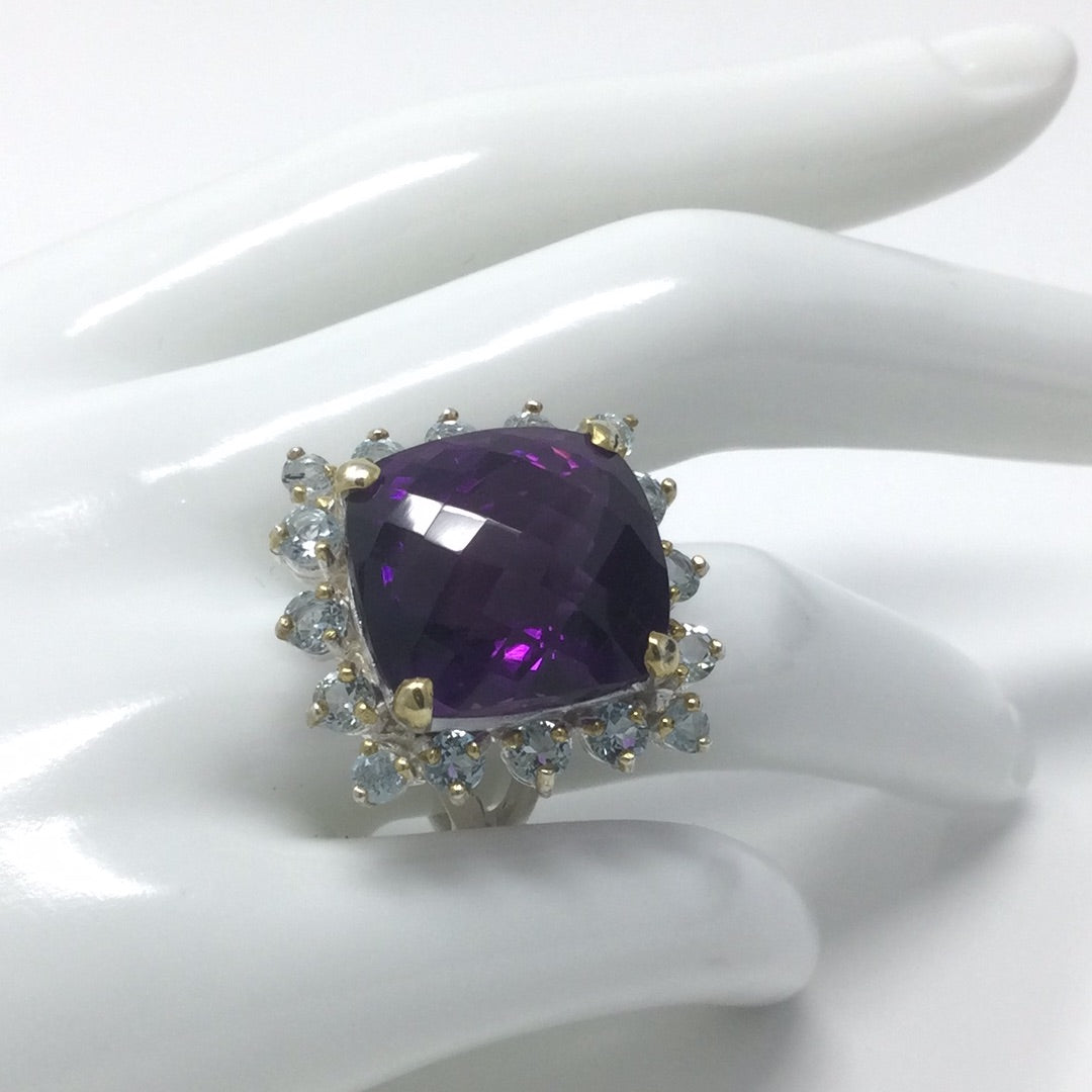 Unusual Cushion Cut 25 CTW Genuine Amethyst Ring