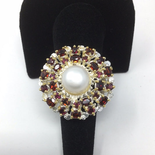 Precious Natural Pearl & Garnet Ring