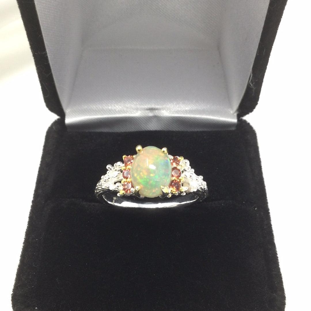 Hot Fiery Genuine Opal & Garnet Ring