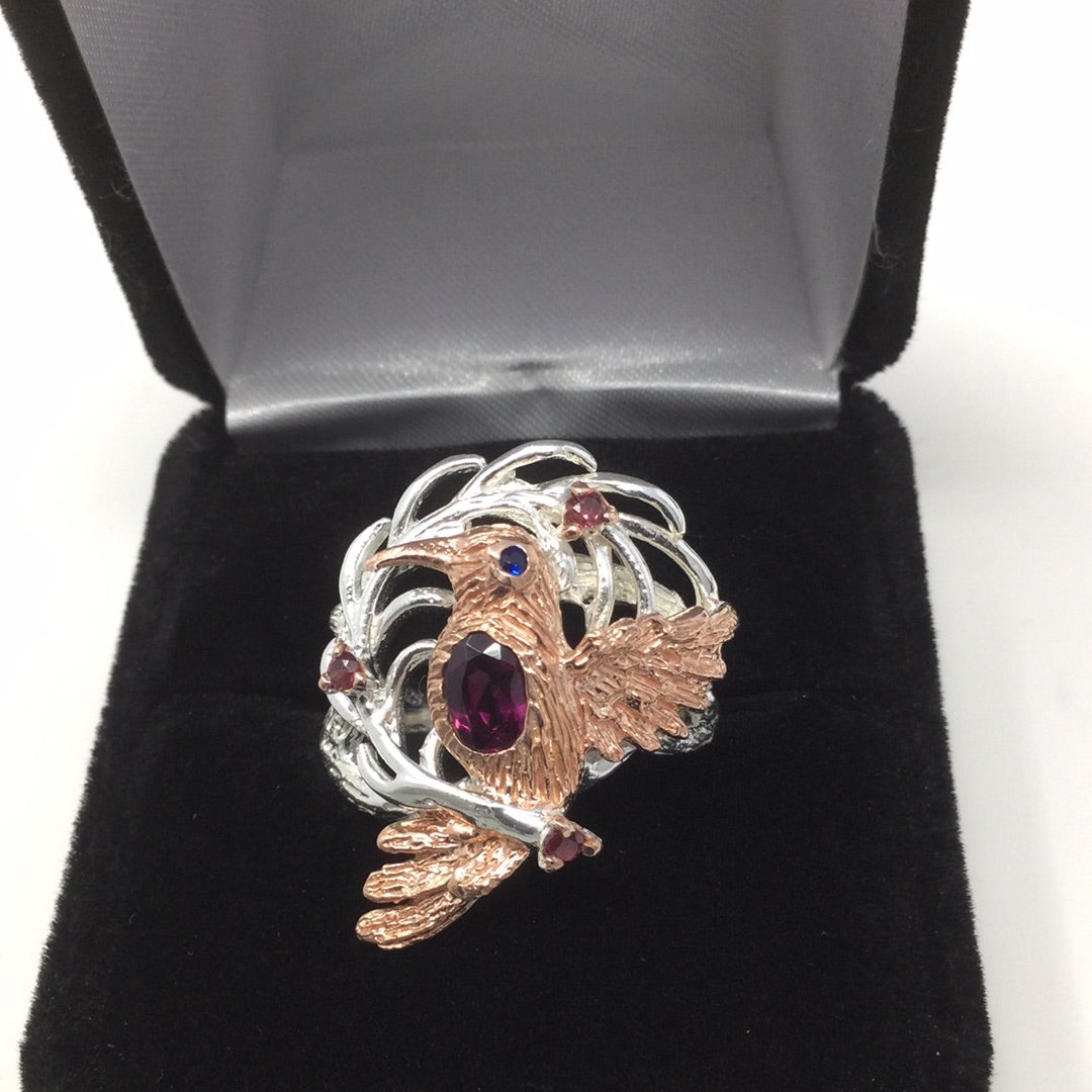 Hummingbird Genuine Garnet Ring