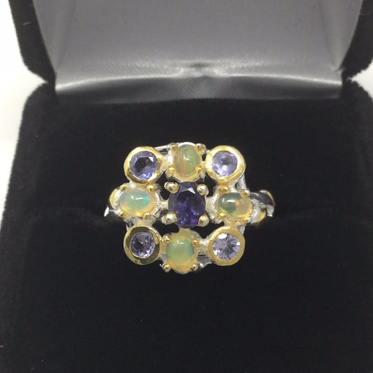 Genuine Iolite, Tanzanite & Opal Ring