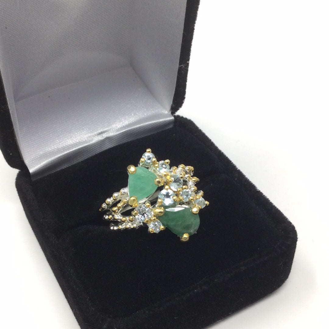 Genuine Emeralds Pear Shaped Ring