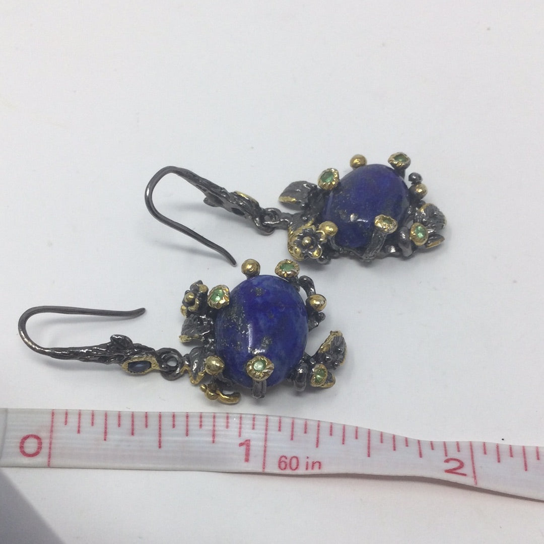 Genuine Lapis Lazuli, Emerald & Sapphire Earrings