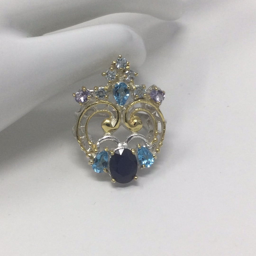 Genuine Sapphire, Tanzanite & Topaz Ring