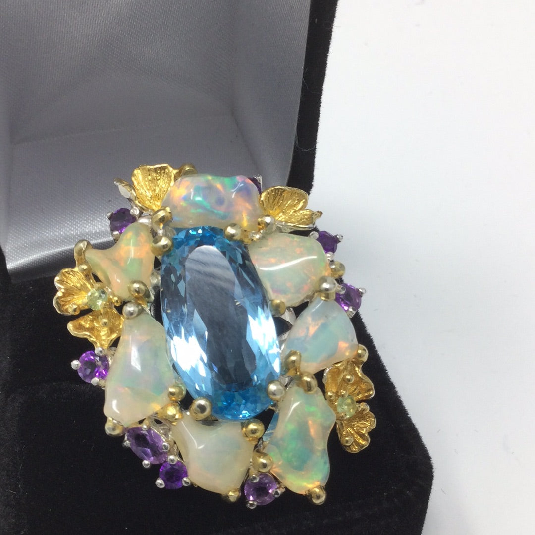 Explosion of Opals & Topaz Ring