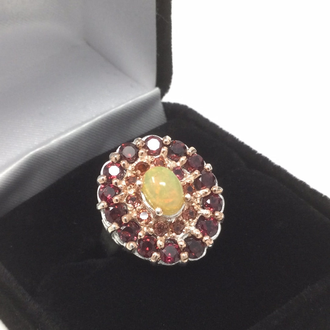 Genuine Opal & Garnet Ring