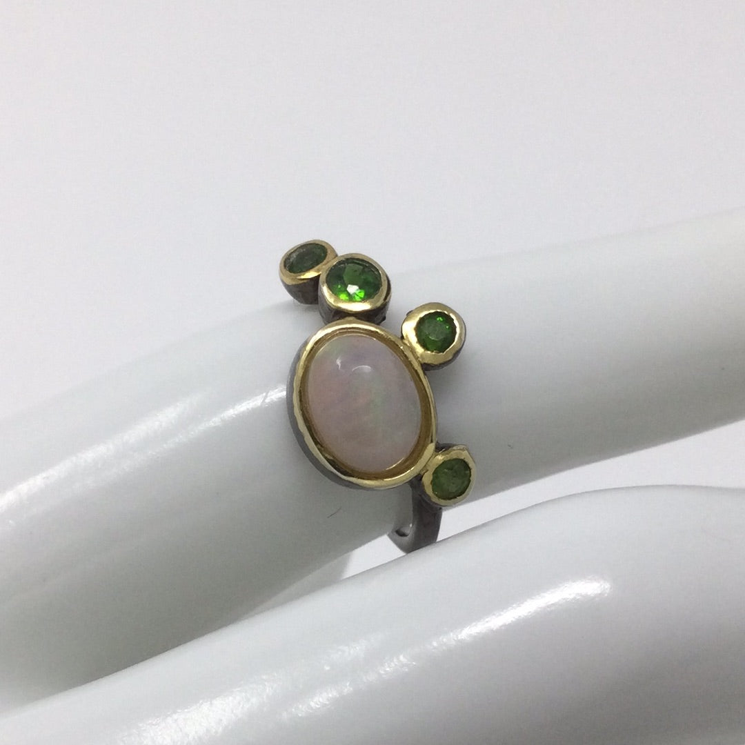Genuine Fiery Opal & Russian Chrome Diopside Ring