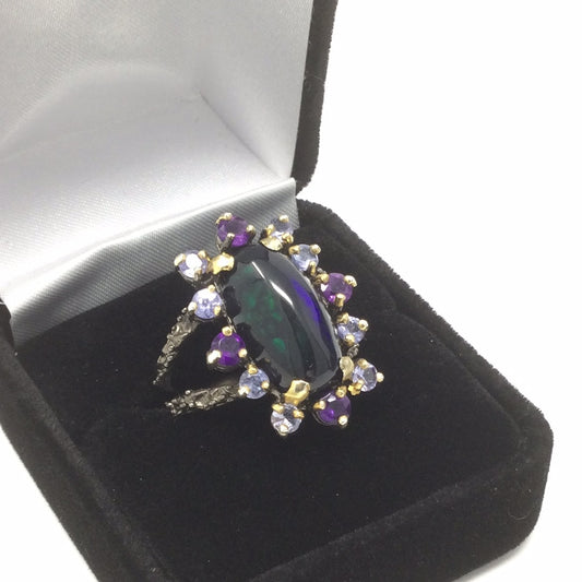 Rare Genuine Black Opal Ring