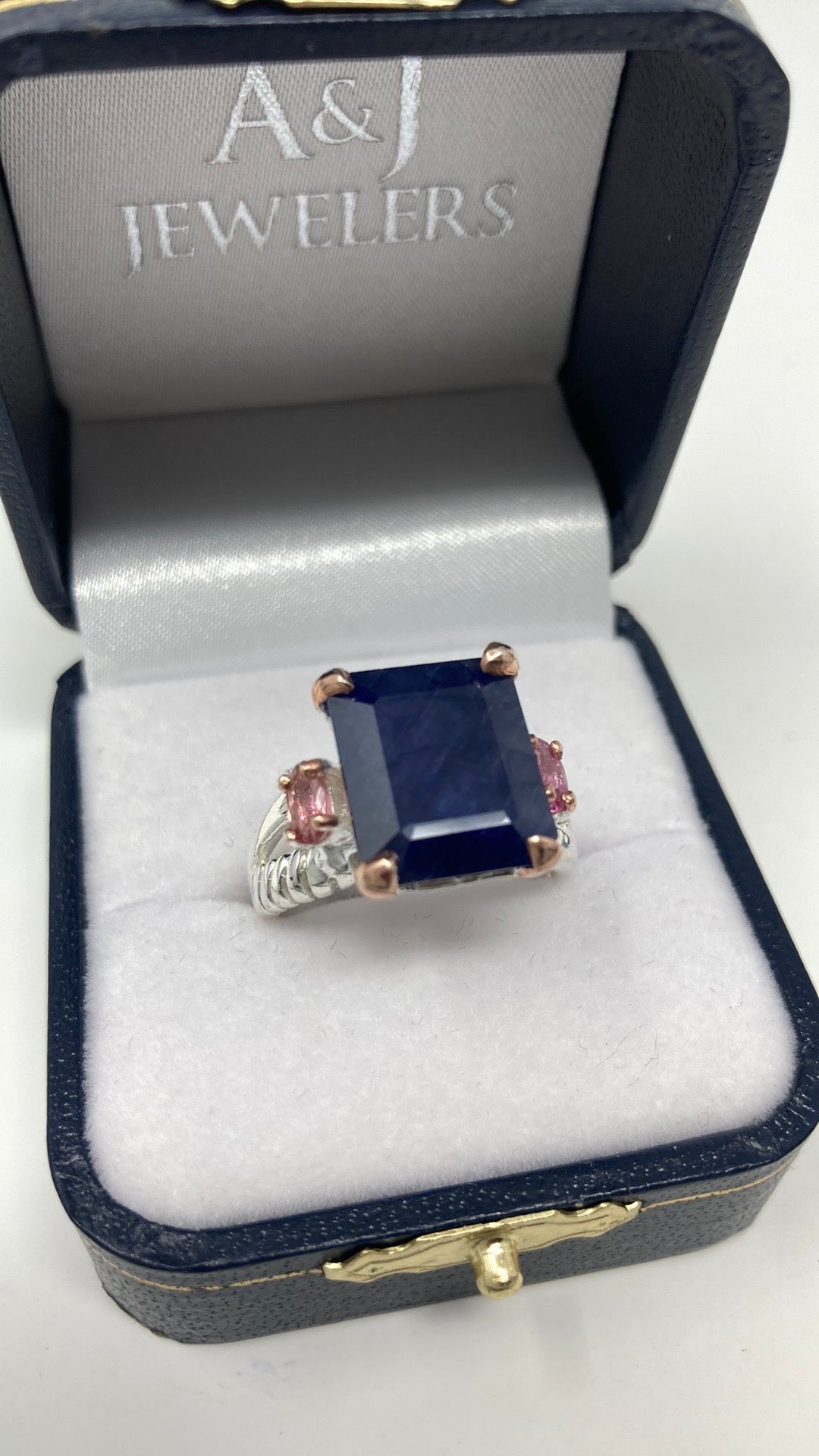 Sensual Genuine Sapphire & Pink Tourmaline Ring