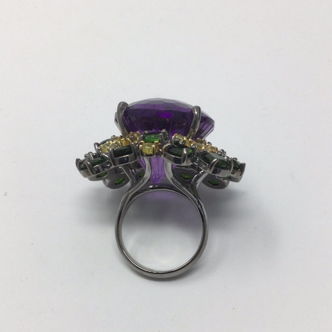 Eccentric Ecstasy Amethyst &  Chrome Diopside Ring