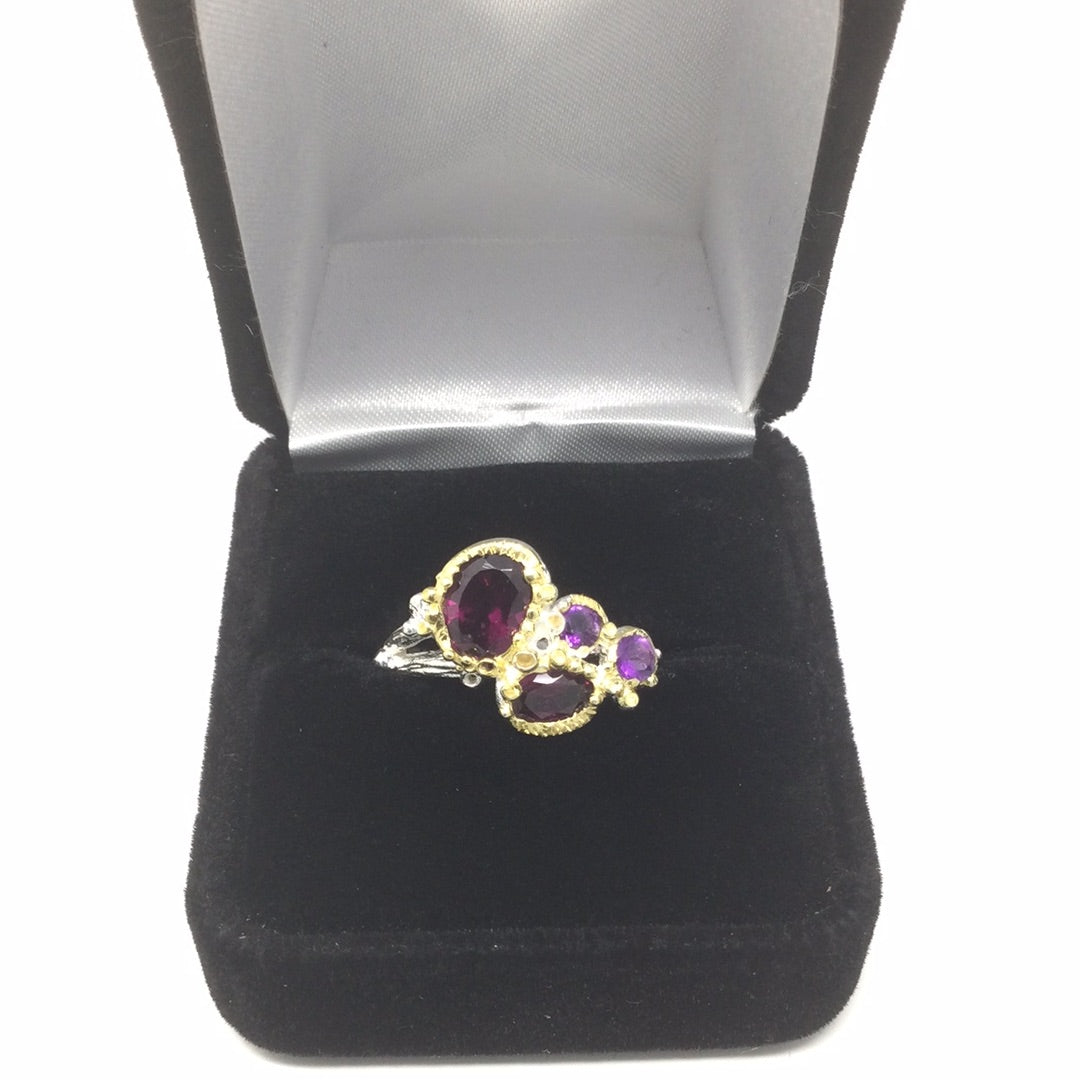 Genuine Garnets and Amethysts Ring