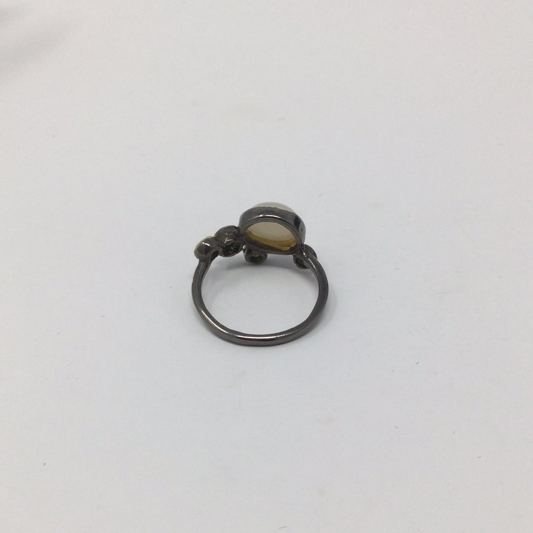 Genuine Fiery Opal & Russian Chrome Diopside Ring