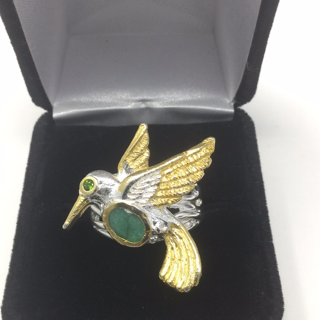 Genuine Emerald Hummingbird Ring