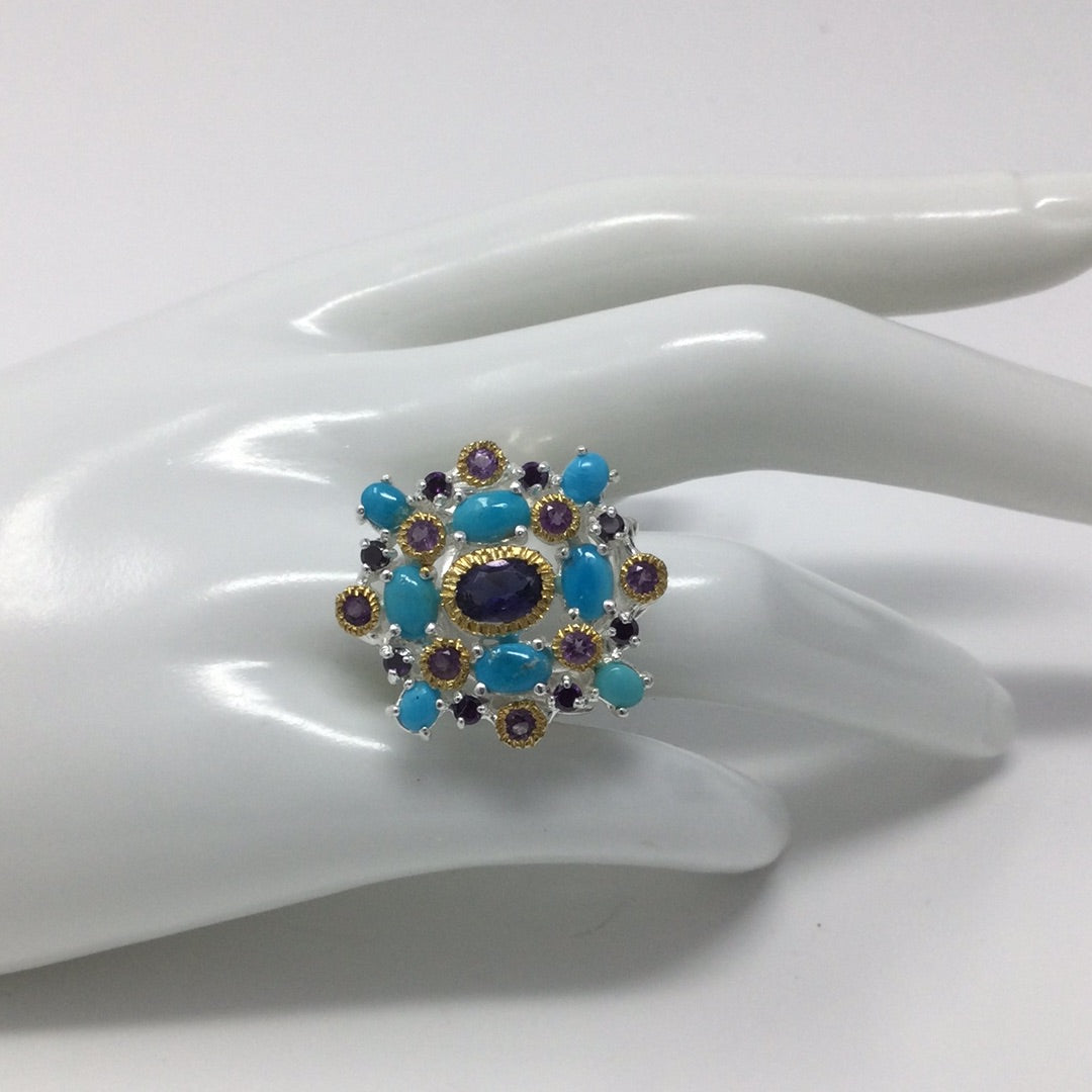 Special Unique Iolite & Turquoise Ring