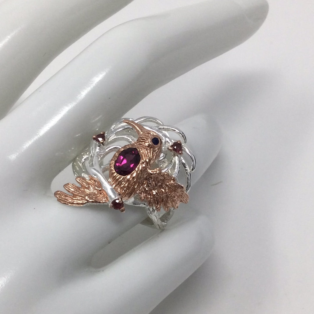 Genuine Garnet Hummingbird Ring