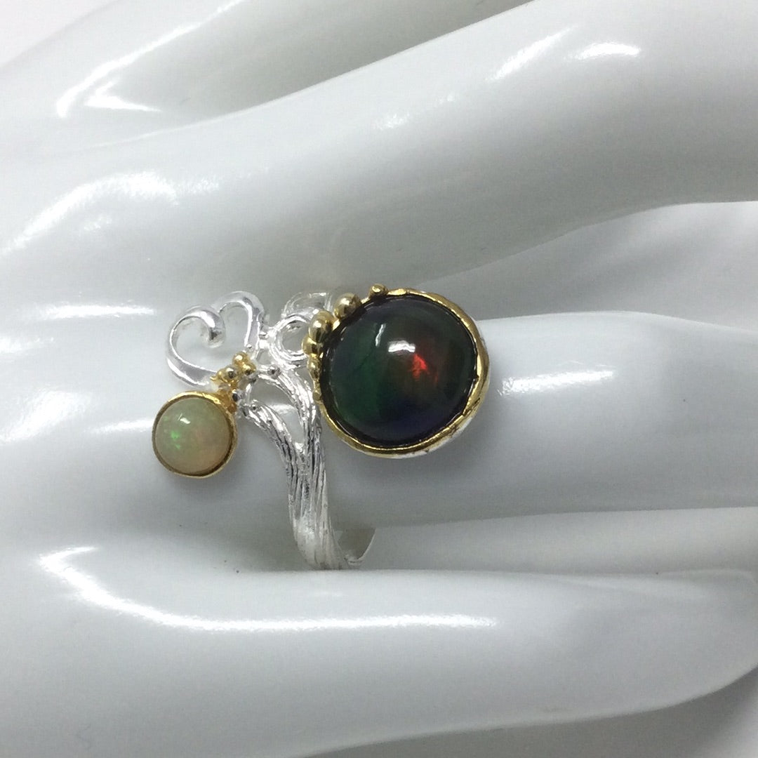 Remarkable Genuine Black Fiery Opal Ring