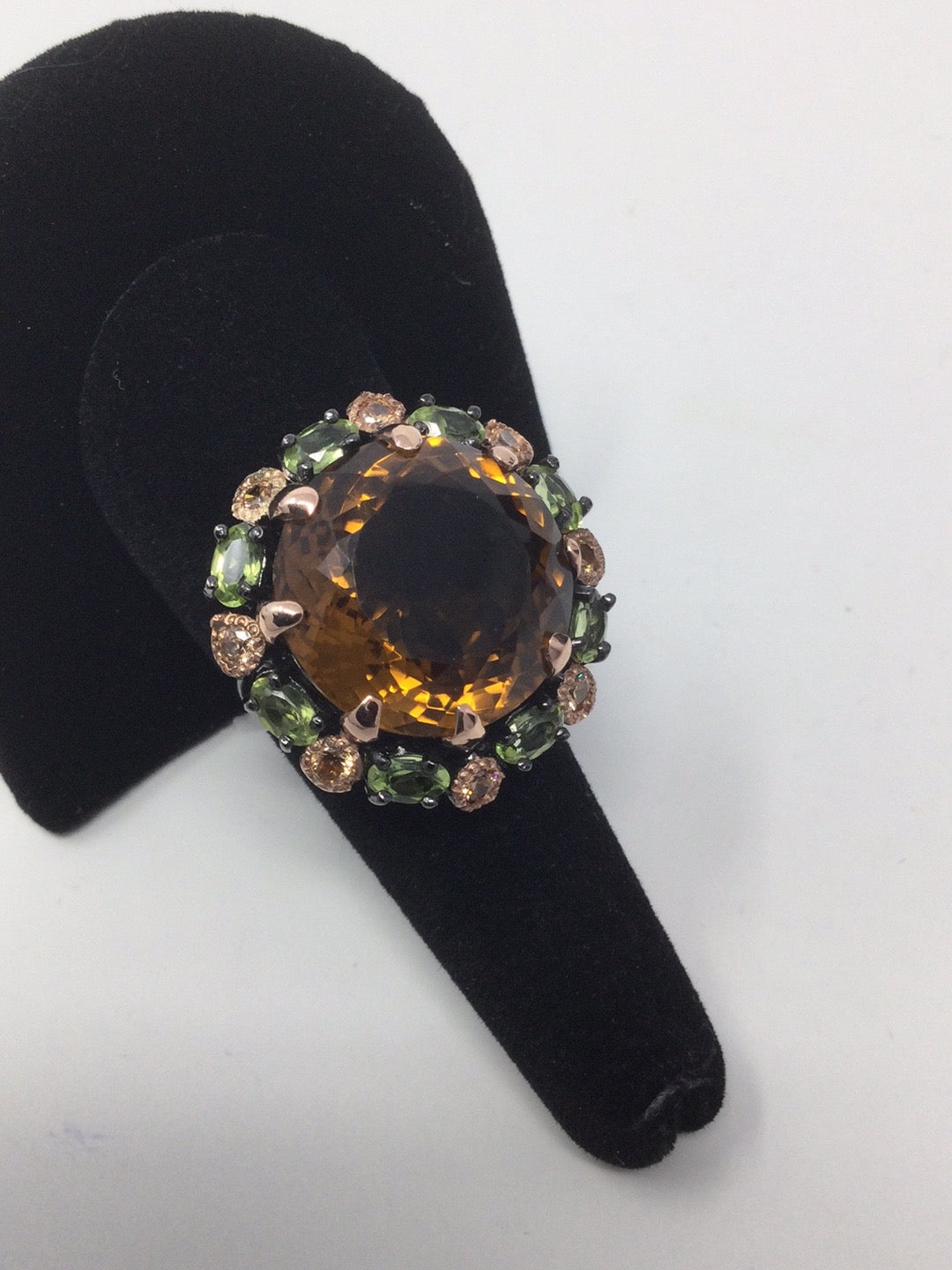 Genuine Cognac Quartz & Peridot Ring