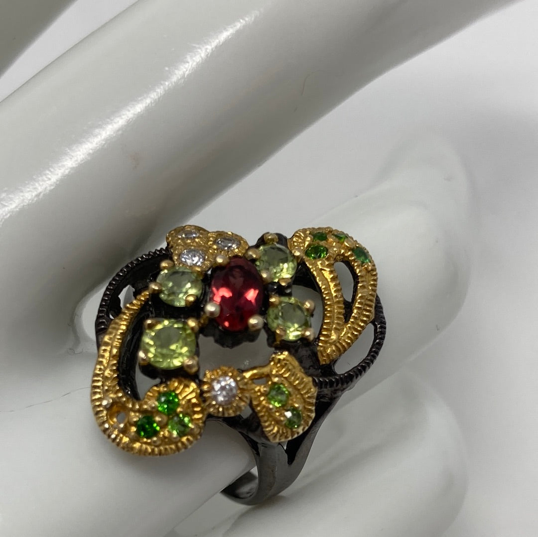 Genuine Garnet and Peridot Ring