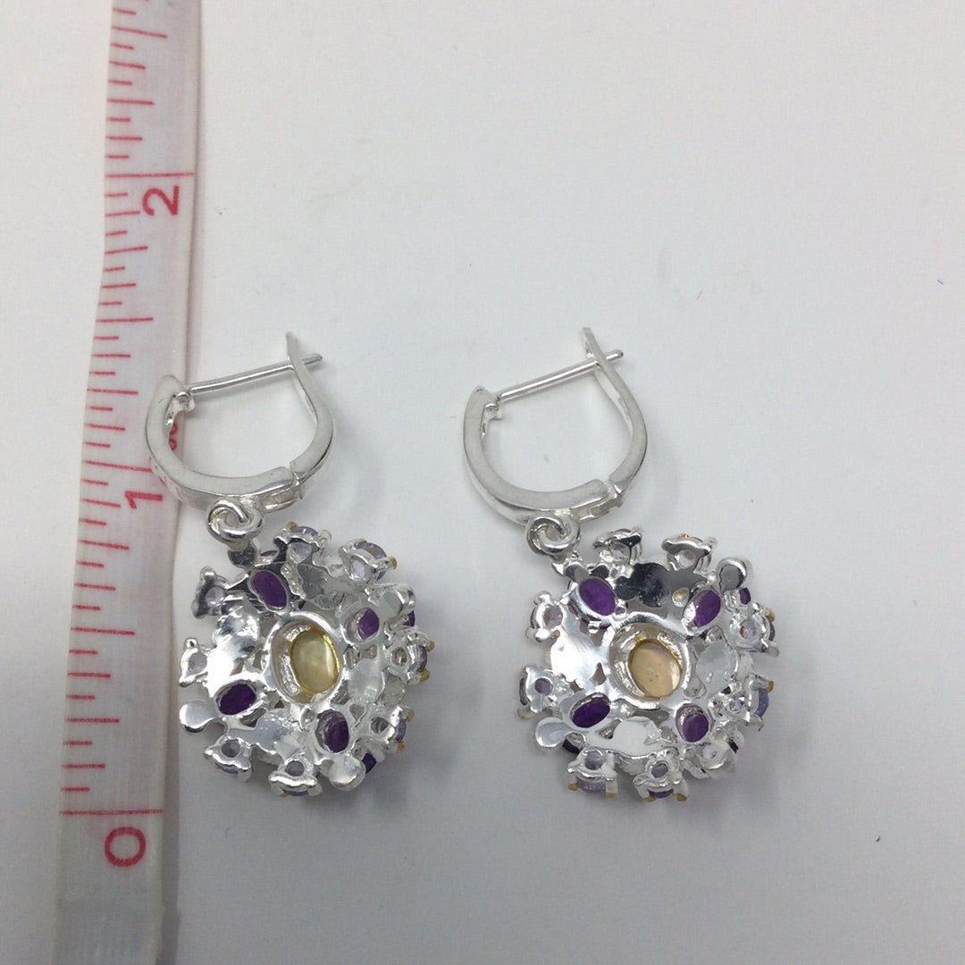 Genuine Opal, Tanzanite & Amethyst Earrings