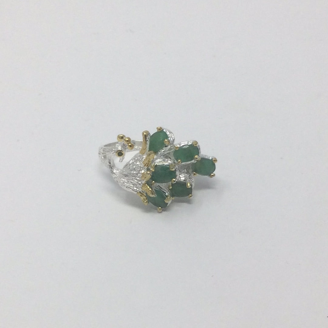 Genuine Emerald Proud Peacock Ring