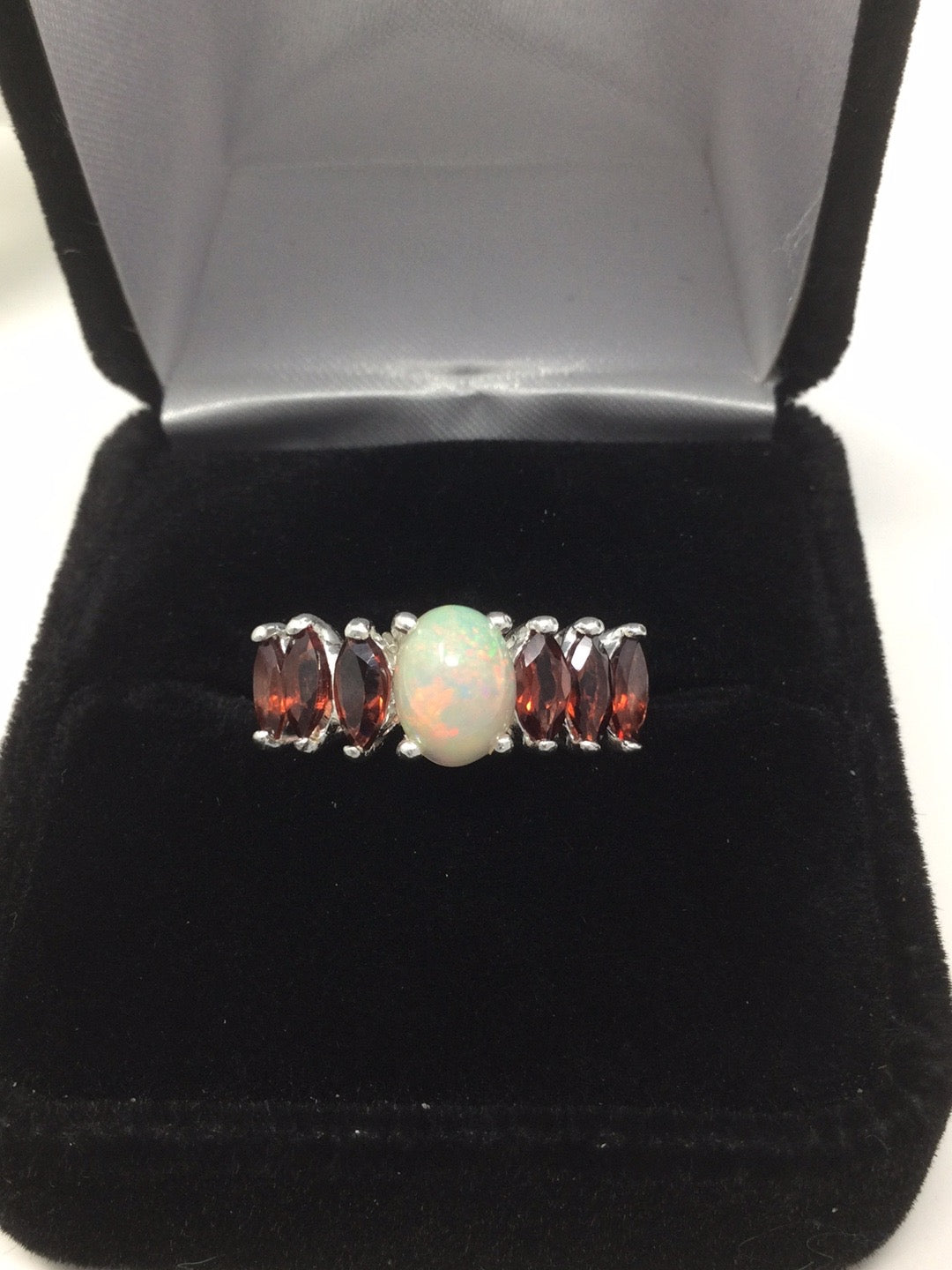 Genuine Fiery Opal & Garnet Ring