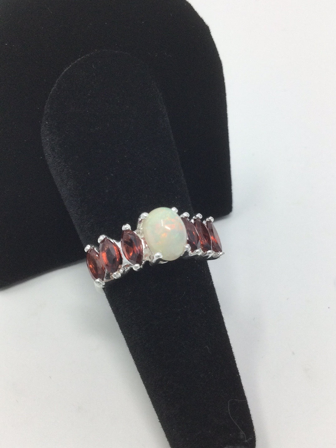 Genuine Fiery Opal & Garnet Ring