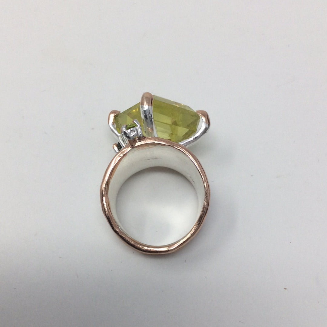 Art Moderne Lemon Quartz & Russian Chrome Diopside Ring