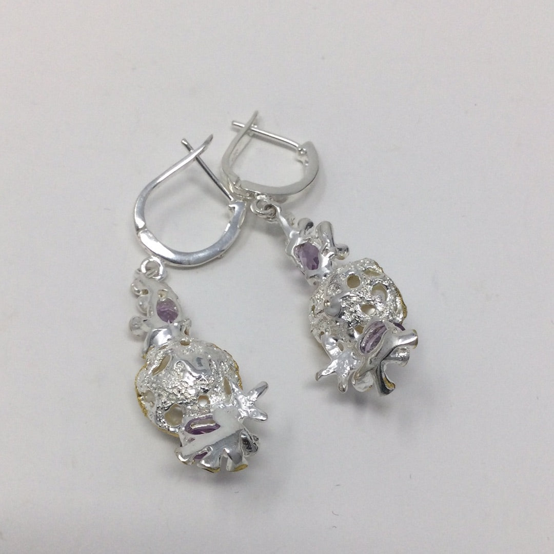 Genuine Pearl & Amethyst Earrings