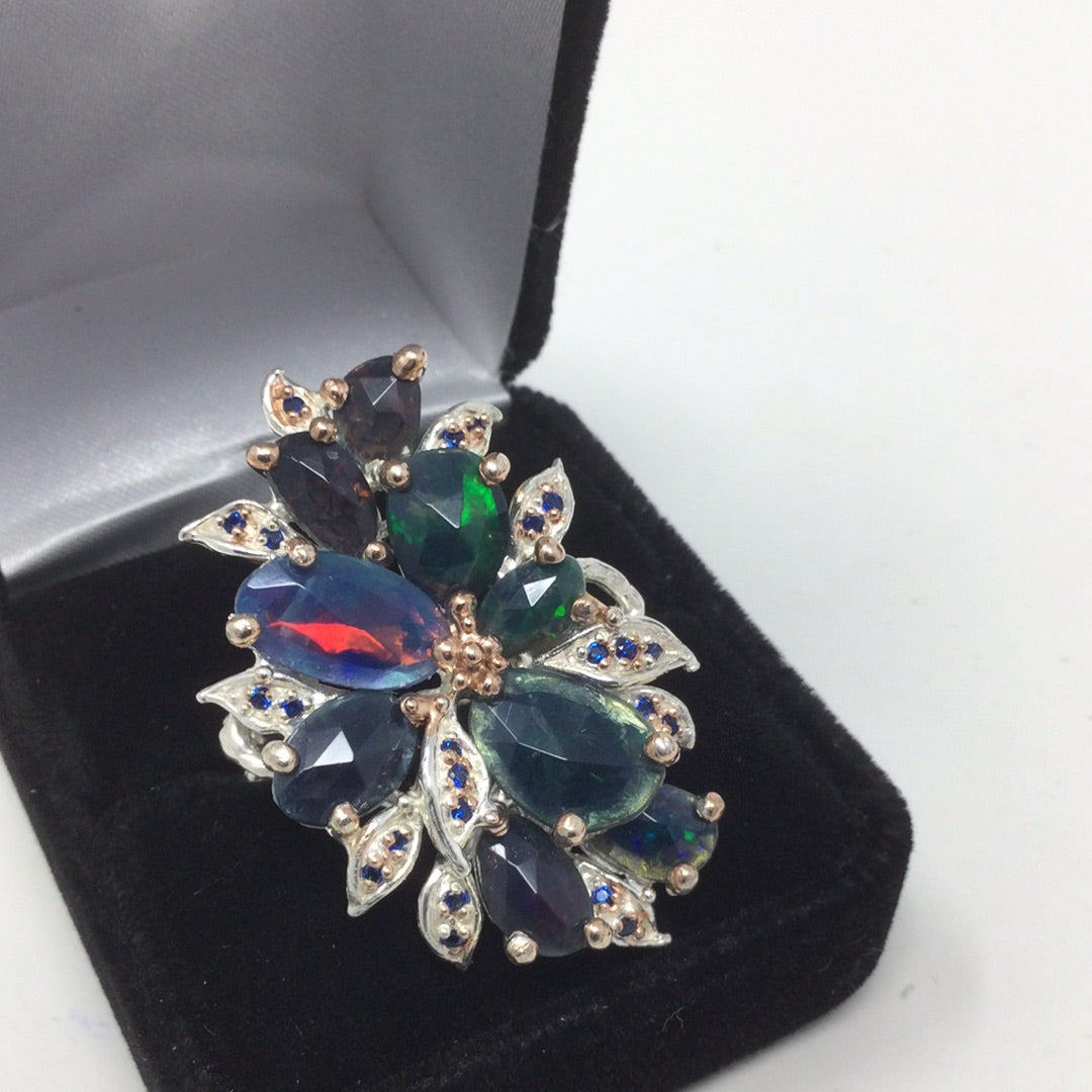 Unsurpassed Rare Genuine Black Opals Ring