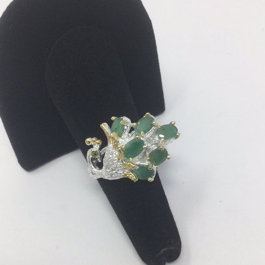 Genuine Emerald Proud Peacock Ring