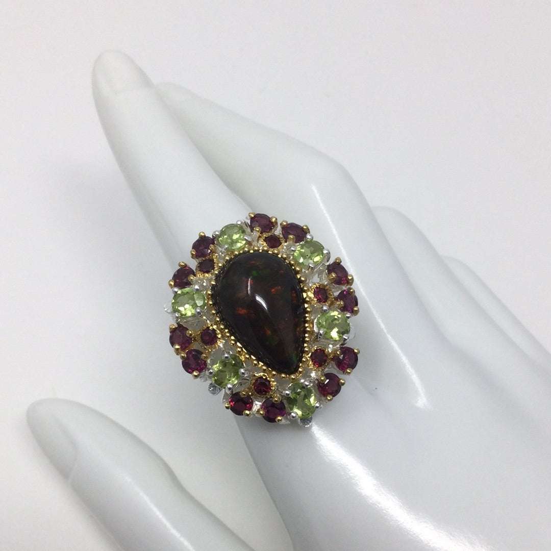 Impactful Large Genuine Rare Black Opal Ring