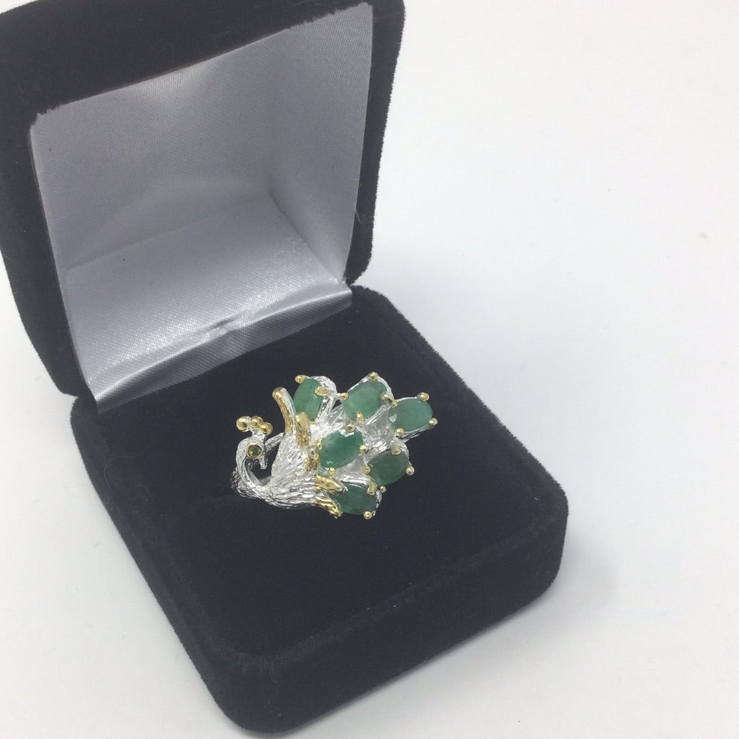 Genuine Emerald Proud Peacock Ring