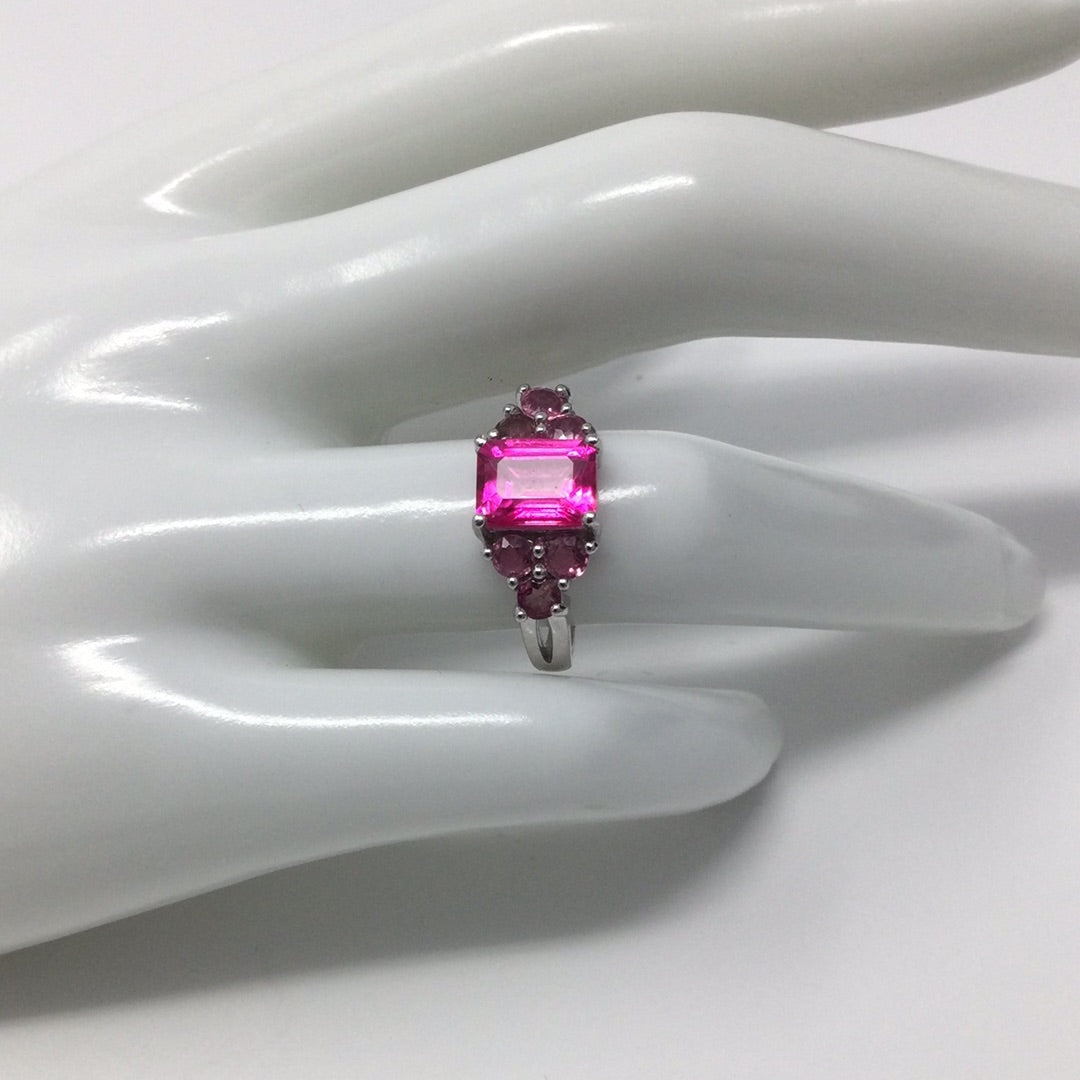 Genuine Emerald Cut Pink Topaz Ring