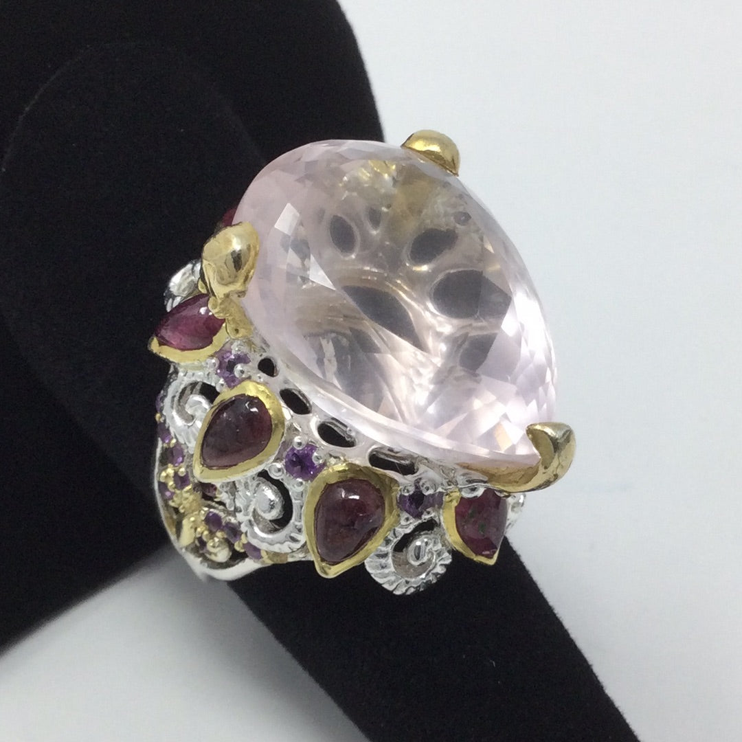 Divine Genuine Rose Quartz & Pink Tourmaline Ring