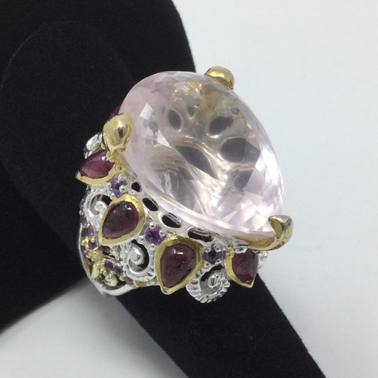 Divine Genuine Rose Quartz & Pink Tourmaline Ring