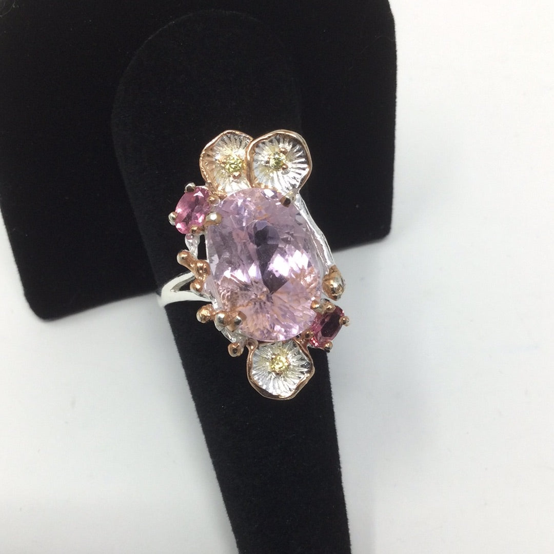 Genuine Kunzite & Tourmaline Ring