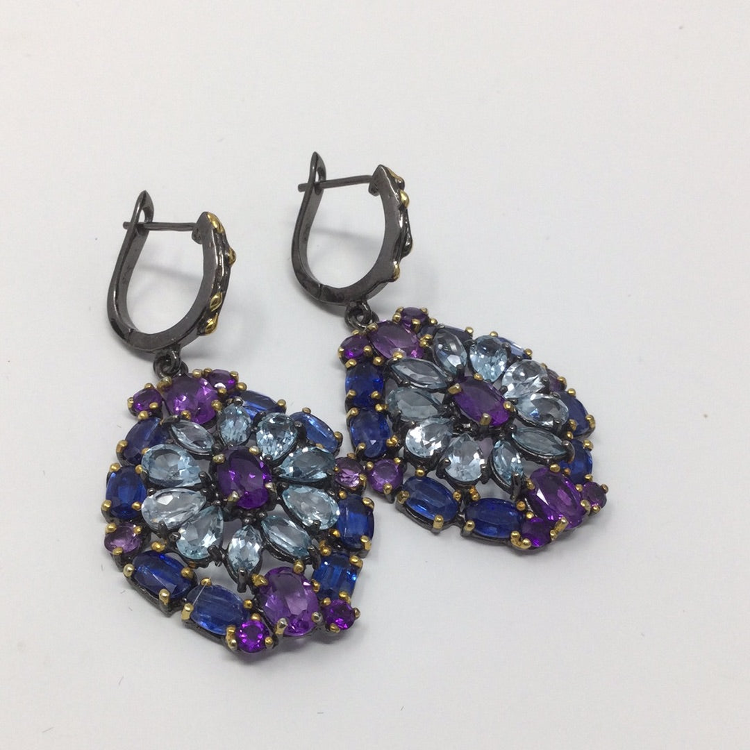 Genuine Topaz, Amethyst & Kyanite Earrings