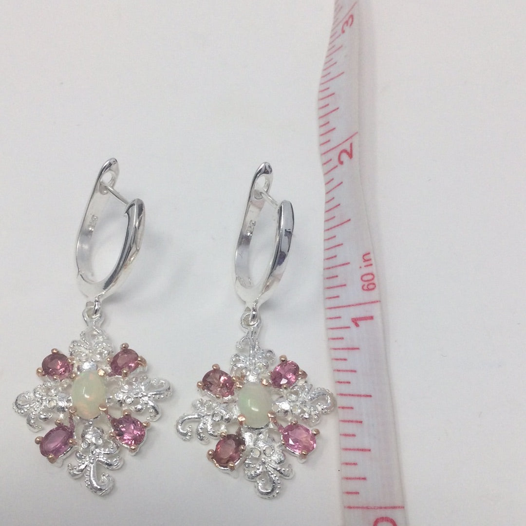 Passionate Pink Genuine Tourmaline & Opal Earrings