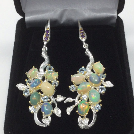 Genuine Fiery Opal & Topaz Earrings