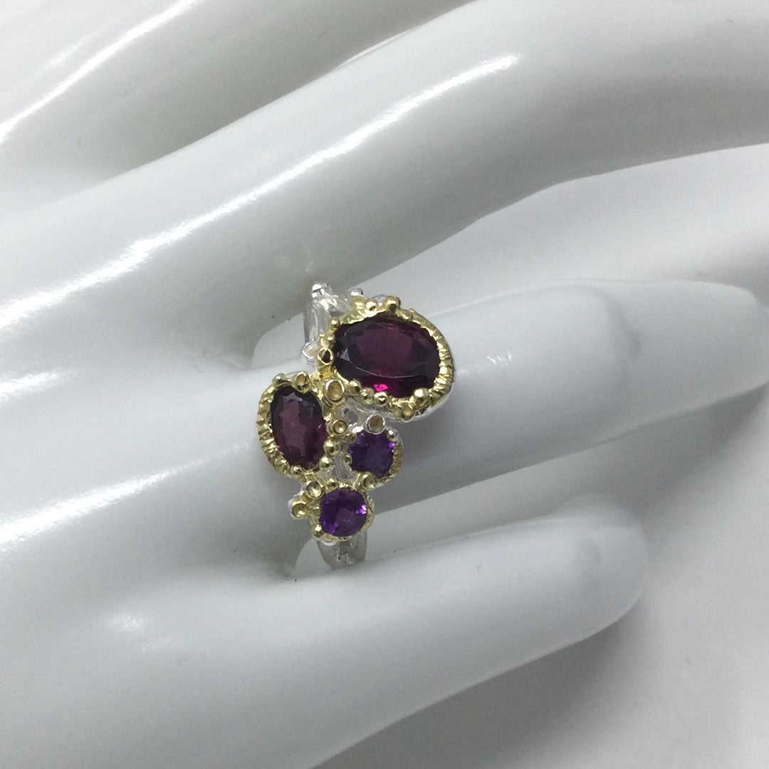 Genuine Garnets and Amethysts Ring