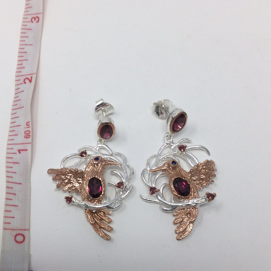 Genuine Garnet Hummingbird Earrings