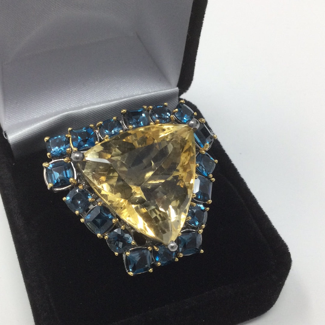 Genuine 31 CTW Trillion Cut Citrine Ring