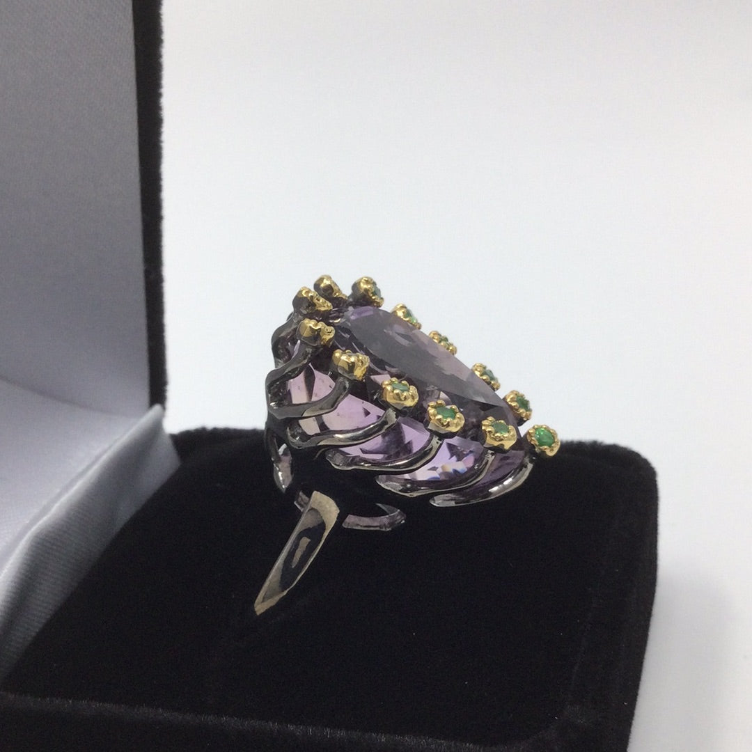 Majestic Genuine Ametrine & Tsavorite Garnet Ring