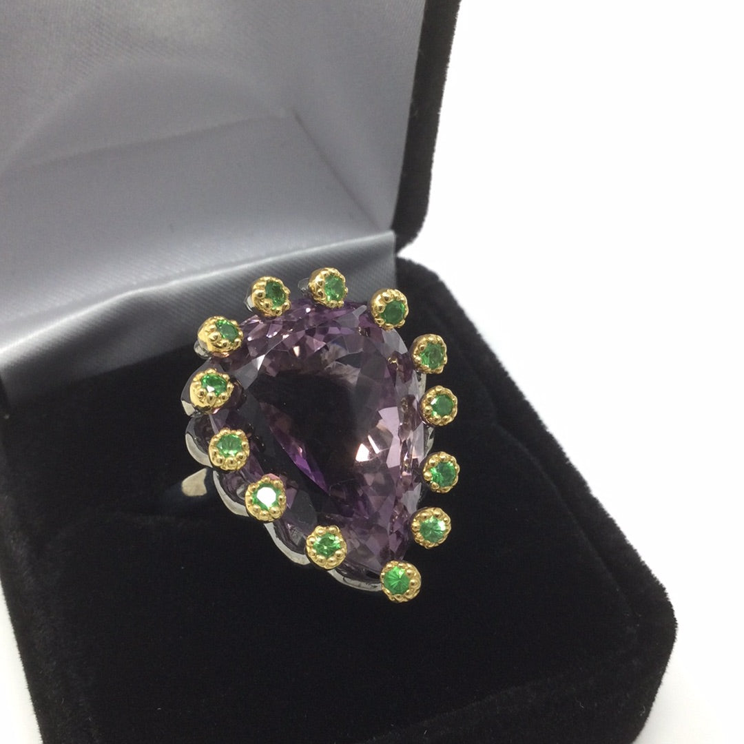 Majestic Genuine Ametrine & Tsavorite Garnet Ring