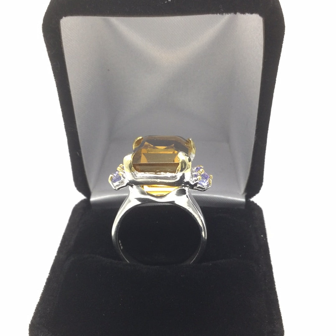 Titillating 30 CTW Genuine Citrine & Tanzanite Ring