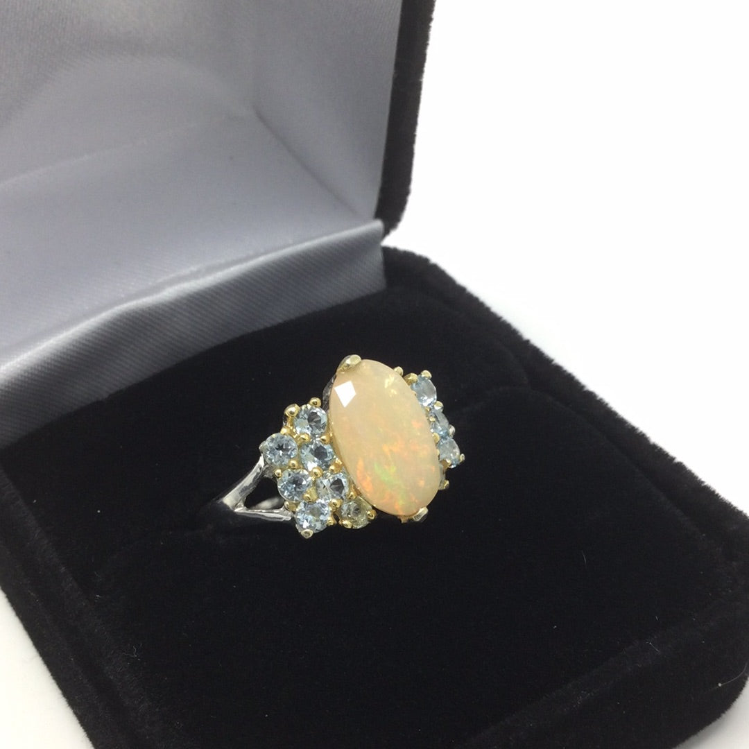 Faceted Fiery Opal and Topaz Ring