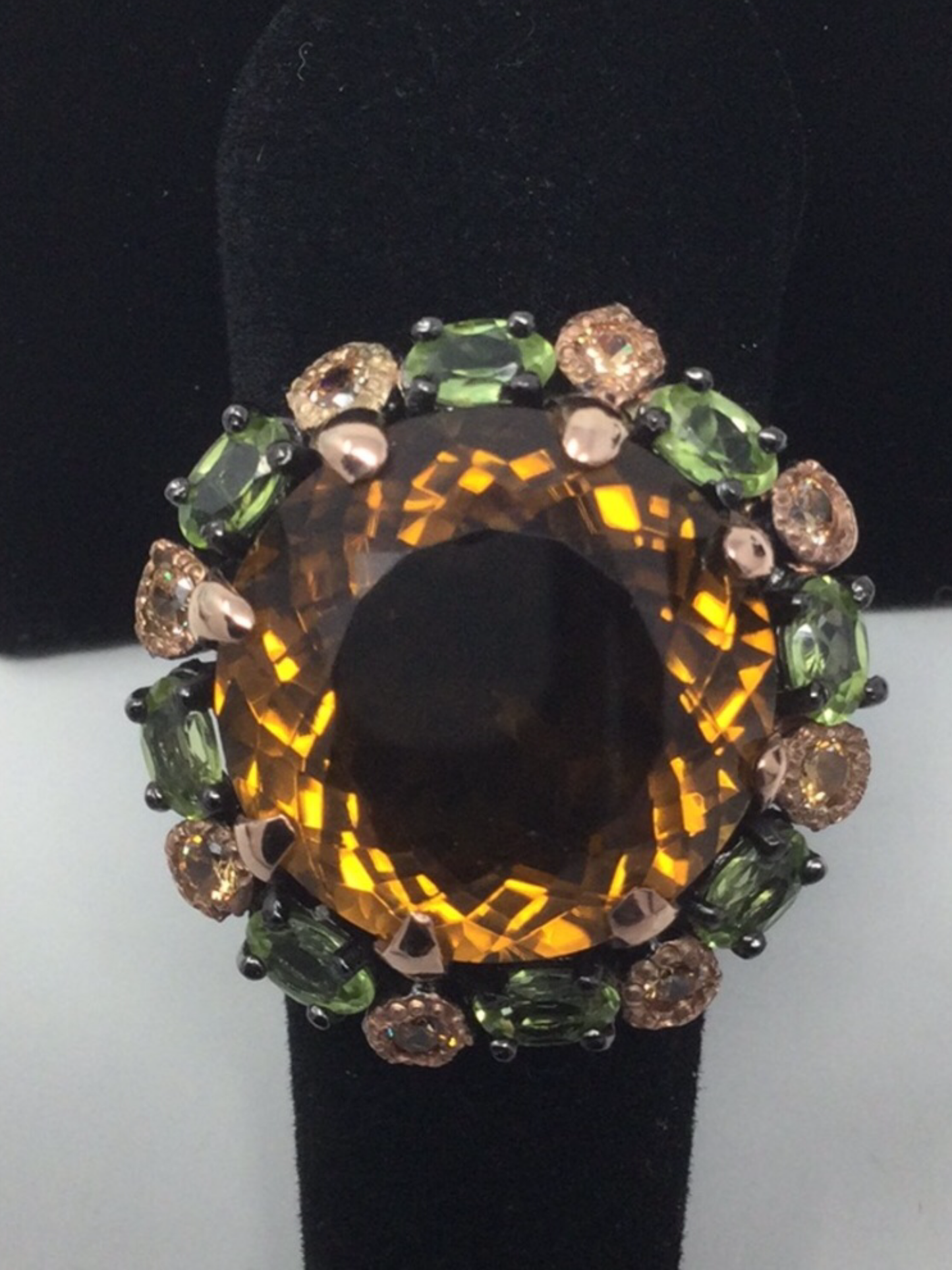 Genuine Cognac Quartz & Peridot Ring