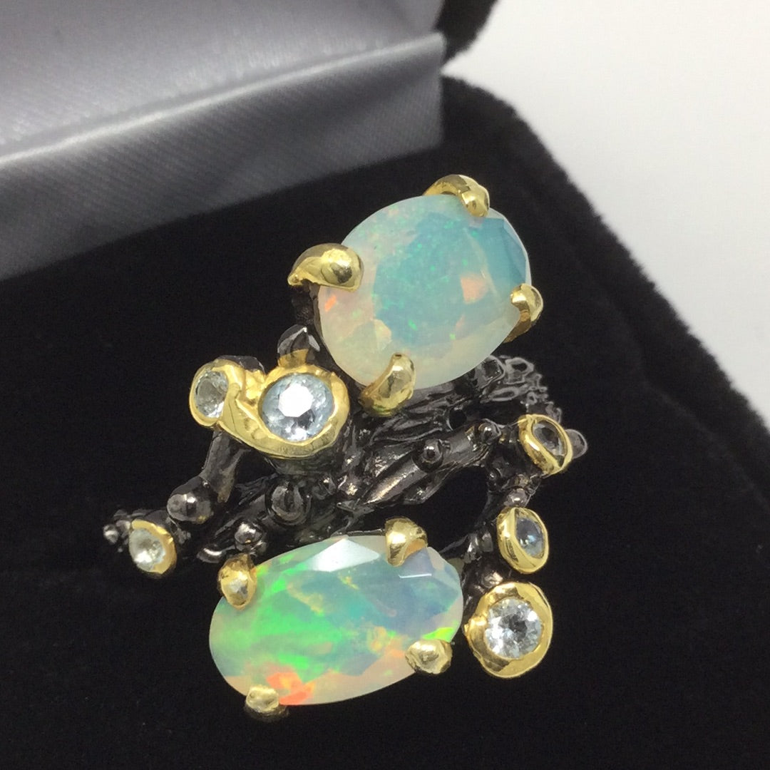 Genuine Fiery Faceted Opal Ring