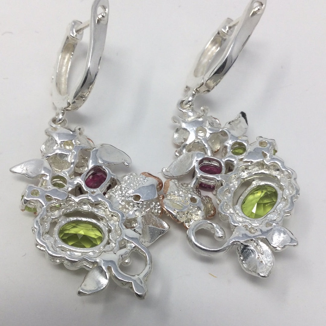 Passionate Peridot & Garnet Genuine Gemstone Earrings