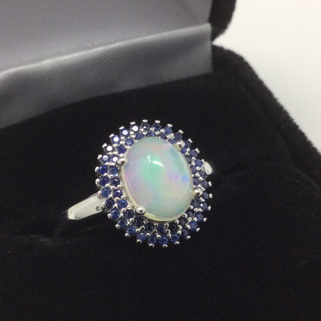 Genuine Opal & Sapphire Ring